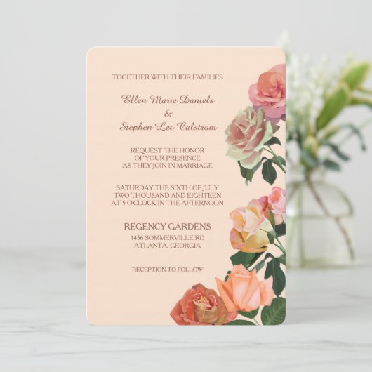 Rozen op het Perzikhuwelijk Kaart (Staand voorkant)