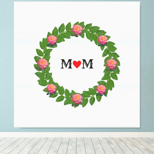 Rozen op Laurel Wreath Canvas Afdruk (Insitu (Houten vloer))