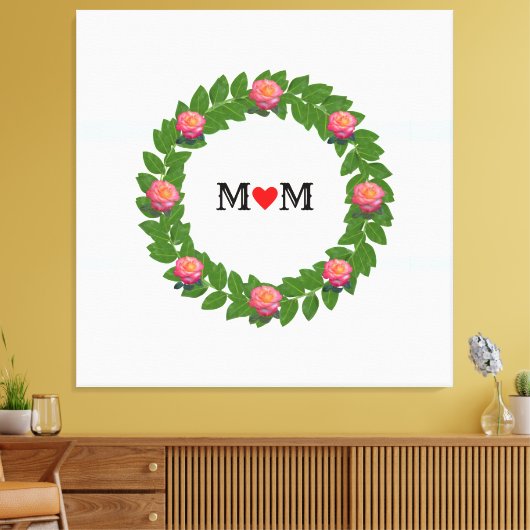 Rozen op Laurel Wreath Canvas Afdruk (Insitu (Woonkamer))
