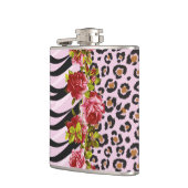 Rozen op luipaard en zebrastrips op roze heupfles (Links)