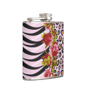 Rozen op luipaard en zebrastrips op roze heupfles (Rechts)