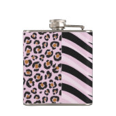 Rozen op luipaard en zebrastrips op roze heupfles (Achterkant)