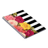 Rozen op moderne zwart-wit gestreepte chic bloemis notitieboek (Rechterzijde)