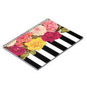 Rozen op moderne zwart-wit gestreepte chic bloemis notitieboek (Linkerzijde)