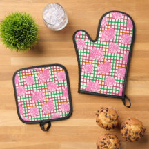 Rozen op Plaid Pattern - roze, groen