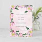 Rozen op roze achtergrond bruiloft kaart (Staand voorkant)