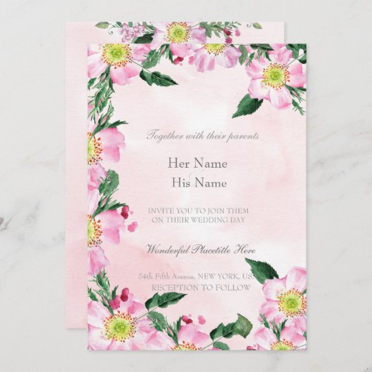 Rozen op roze achtergrond bruiloft kaart (Voorkant / Achterkant)