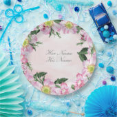 Rozen op roze achtergrond bruiloft papieren bordje (Feest)