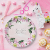 Rozen op roze achtergrond bruiloft papieren bordje (Feest)