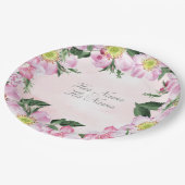 Rozen op roze achtergrond bruiloft papieren bordje (Gekanteld)