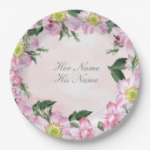 Rozen op roze achtergrond bruiloft papieren bordje (Voorkant)
