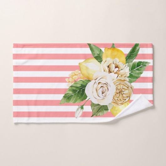 Rozen op roze strepen bad handdoek (Handdoek)