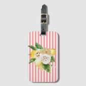 Rozen op roze strepen bagagelabel (Voorkant (verticaal))