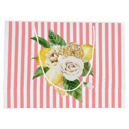 Rozen op roze strepen groot cadeauzakje