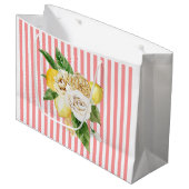 Rozen op roze strepen groot cadeauzakje (Voorkant Gekanteld)