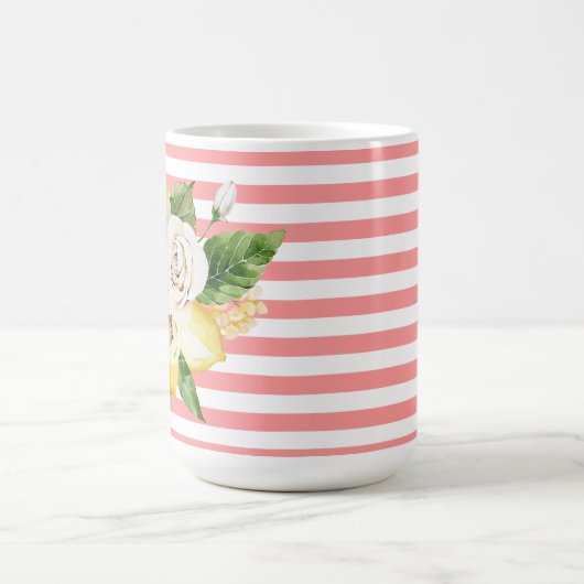 Rozen op roze strepen koffiemok (Center)