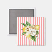 Rozen op roze strepen magneet (Voorkant / Achterkant)