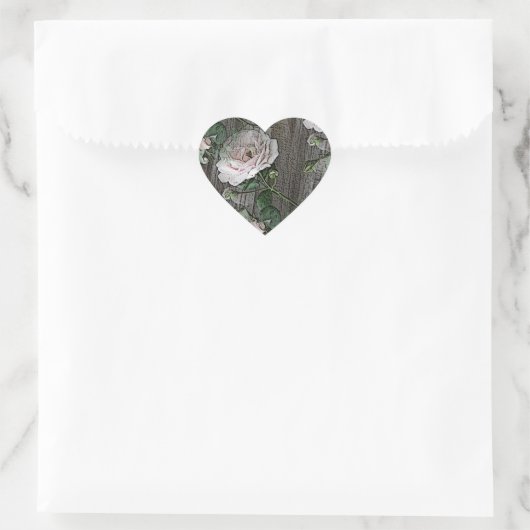 Rozen op weed hout hart sticker (Tas)