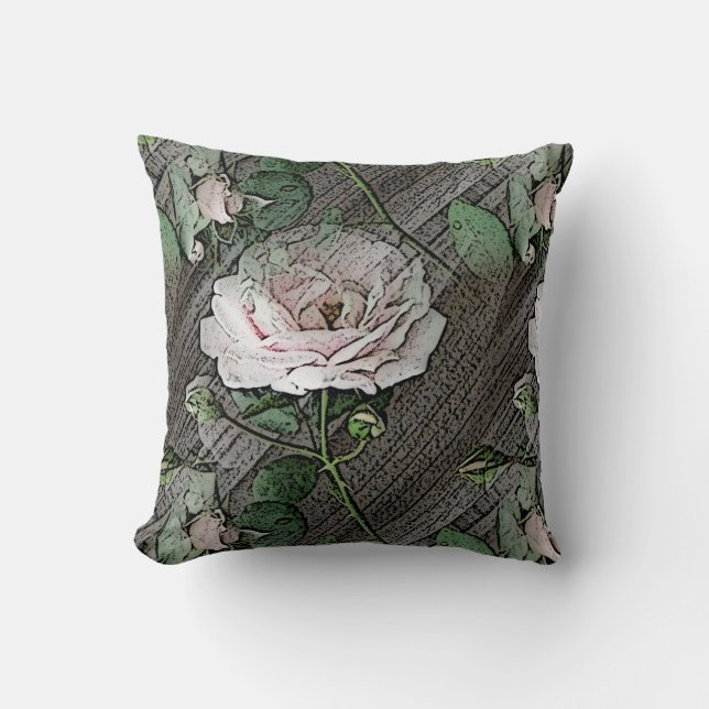 Rozen op weed hout kussen (Voorkant)