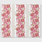 Rozen op witte en  bloemen en klassieke streep cadeaupapier (Vlak)