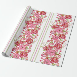 Rozen op witte en  bloemen en klassieke streep cadeaupapier