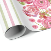 Rozen op witte en  bloemen en klassieke streep cadeaupapier (Rol Hoek)