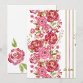 Rozen op witte en  bloemen en klassieke streep feestdagenkaart (Voorkant / Achterkant)