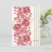 Rozen op witte en  bloemen en klassieke streep feestdagenkaart (Staand voorkant)
