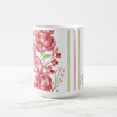 Rozen op witte en  bloemen en klassieke streep koffiemok (Center)