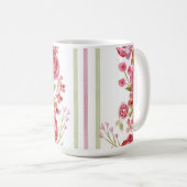 Rozen op witte en  bloemen en klassieke streep koffiemok (Voorkant rechts)