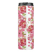 Rozen op witte en  bloemen en klassieke streep thermosbeker (Achterkant)