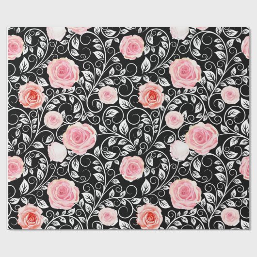 Rozen op zwart cadeaupapier (Vlak)