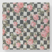  Rozen op zwart-wit Stenen Onderzetter (Voorkant)