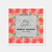 Rozen op zwarte en witte strepen Napkins Servet (Voorkant)