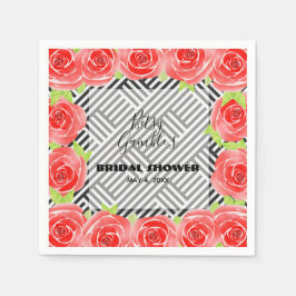 Rozen op zwarte en witte strepen Napkins Servet