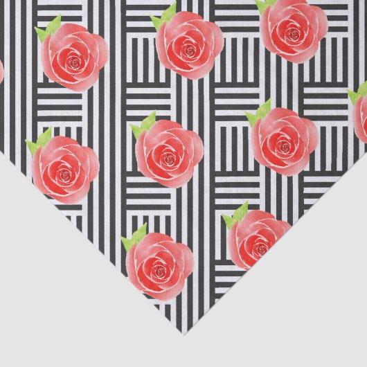 Rozen op zwarte en witte strepen tissuepapier (Detail)