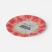 Rozen op Zwarte Witte Strepen Bruidsdiner Papieren Bordje (Gekanteld)