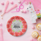 Rozen op Zwarte Witte Strepen Bruidsdouche Papieren Bordje (Feest)