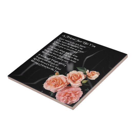 Rozen op zwarte zijde - Friend gedicht tegel Tegeltje (Zijkant)
