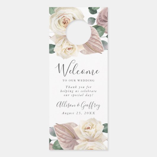 Rozen & Orchideeën Bruiloft Welkom & Niet storen Deurhanger (Voorkant)