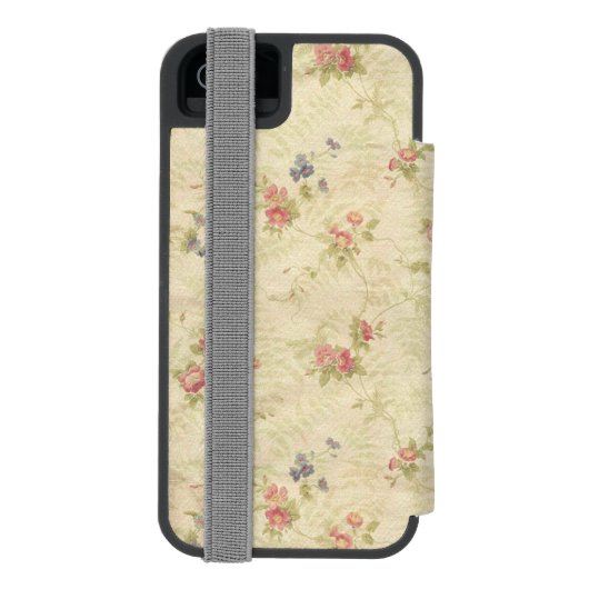 Rozen, oud patroon van noodlijdende stoffen Incipio iPhone Portemonnee Hoesje (Agenda Achterkant)