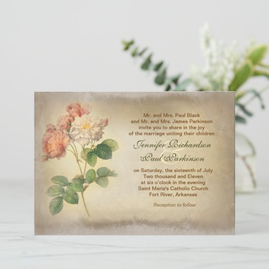  rozen Oudere huwelijksuitnodigingen Kaart (Staand voorkant)