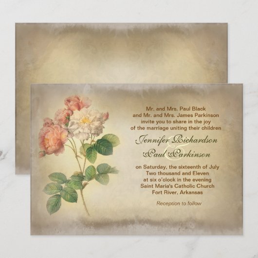 rozen Oudere huwelijksuitnodigingen Kaart (Voorkant / Achterkant)