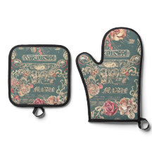 Rozen ovenwanten en potholder set
