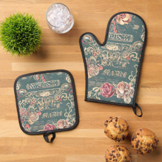 Rozen ovenwanten en potholder set