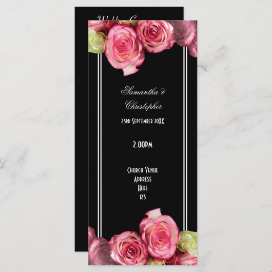 Rozen over het programma voor de bruiloft in de zw programmakaart (Voorkant / Achterkant)
