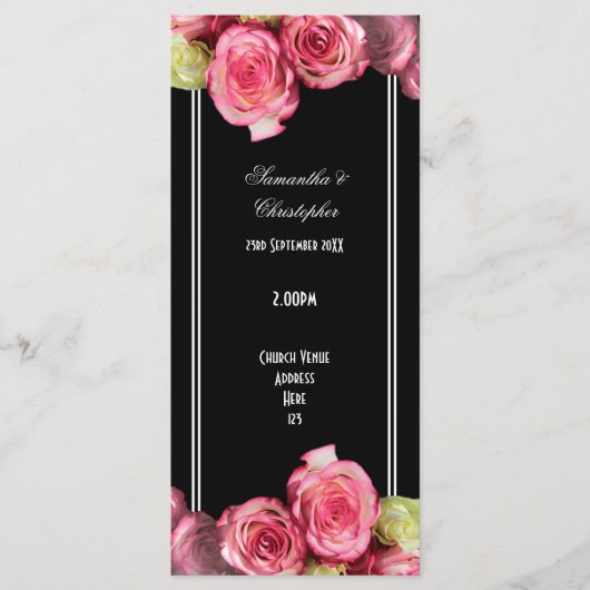 Rozen over het programma voor de bruiloft in de zw programmakaart (Voorkant)