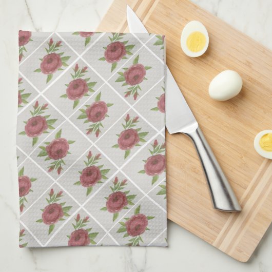 Rozen overal theedoek (Quarter Fold)