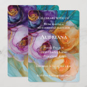 Rozen Paarse Roze Perzik Geel Bloemen Verjaardag Kaart (Voorkant / Achterkant)