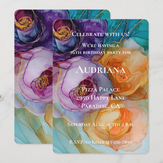 Rozen Paarse Roze Perzik Geel Bloemen Verjaardag Kaart (Voorkant / Achterkant)